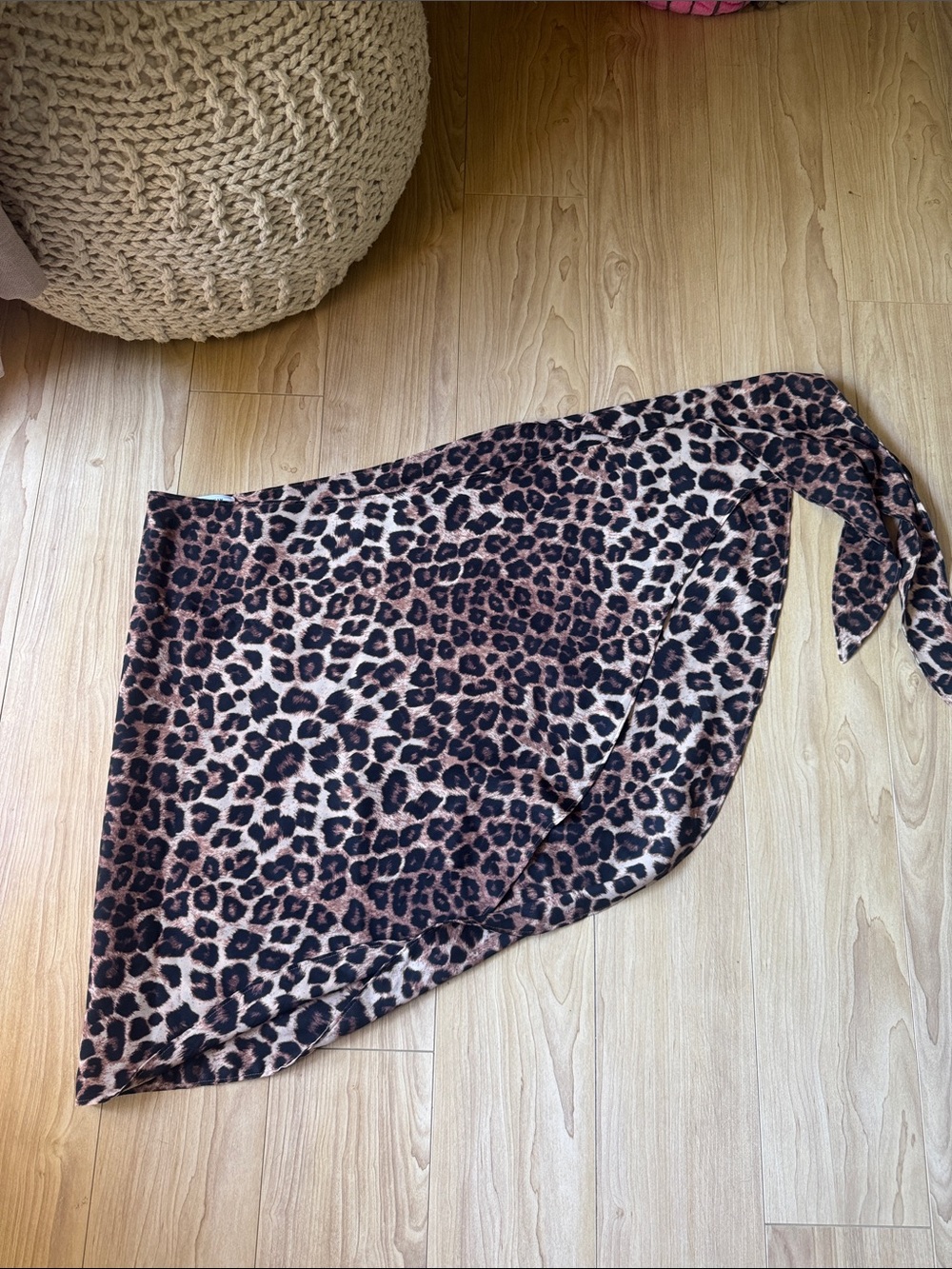 Good American Leopard Asymmetrical Wrap Skirt - Brown/Black
